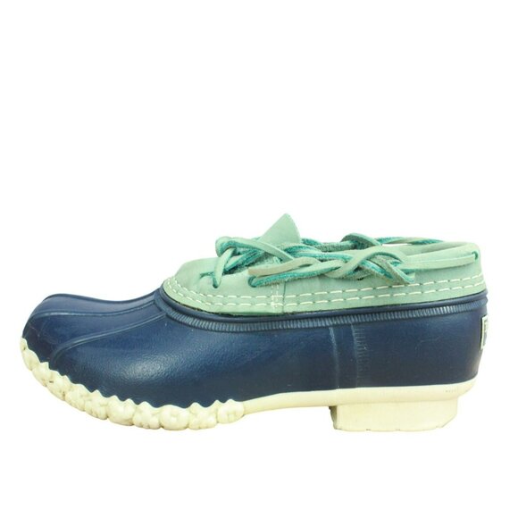 LL Bean Blue Rubber Slip On Unlined Moccasin Low Ankle Duck Boots Size 7 M - Picture 1 of 10